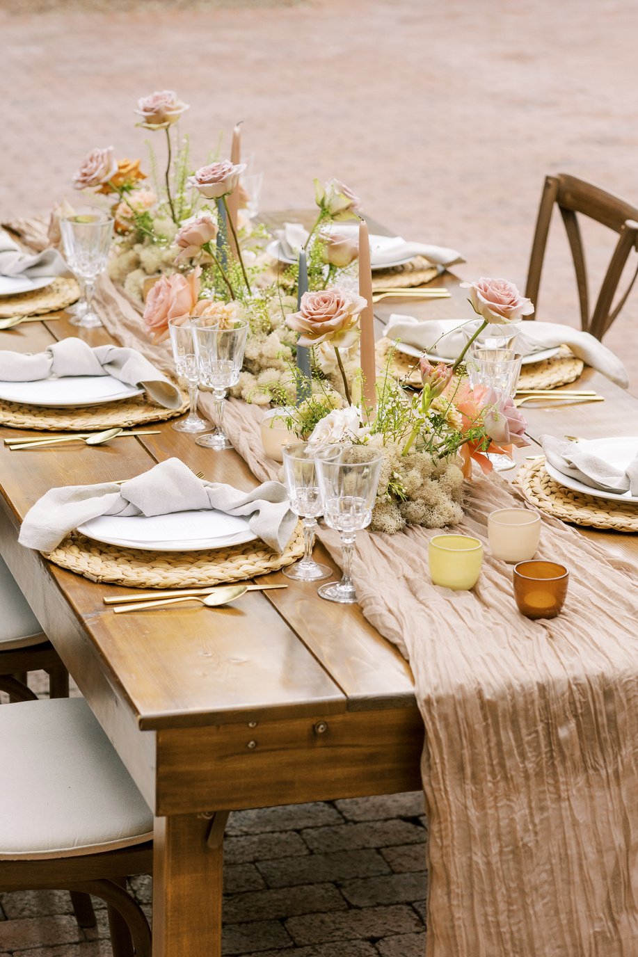 Flowers and Candles on Elegant Table Setting